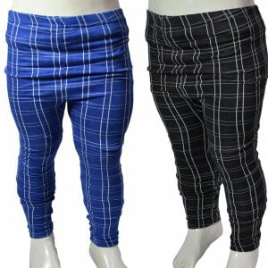 Pack of 2 checkered Printed legging Pants for Girls Pure Cotton Lycra Stretchable fit 4 to 10 Years-Black Blue