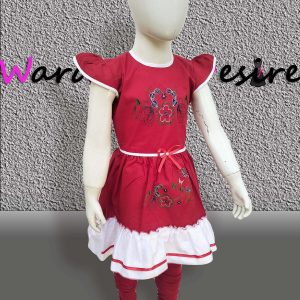Traditional Pure Cotton Dress Set for Girls-Red