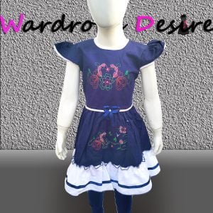 Traditional Pure Cotton Dress Set for Girls- Navy Blue 4-8 Years