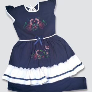 Traditional Pure Cotton Dress Set for Girls- Navy Blue 4-8 Years