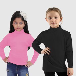 Pack of 2 Poly-Fleece thermal Hineck for Girls Black & Pink | Winter Collection 2023