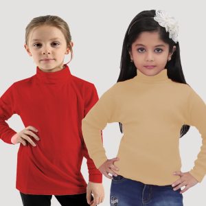 Pack of 2 Poly-Fleece thermal Hineck for Girls Red & Skin | Winter Collection 2023
