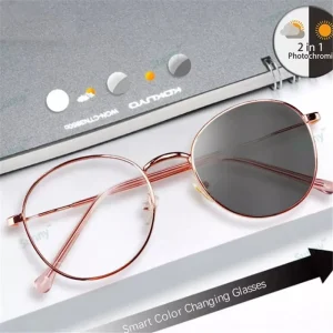 2 In 1 Photochromic Glasses Women Sun Glasses Blue Light Glasses Alloy Glasses Frame UV400 Vintage Sunglasses