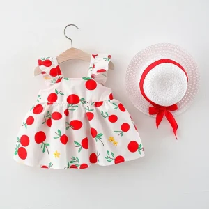 New Clothes Girls 0-3old Summer cotton new girls dress with hat flower skirt princess 73-100 children kids clothing baby Floral