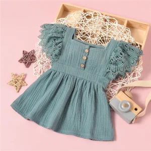 Summer Baby Girl Dress Llittle Girl Solid Color Short Fly Sleeves Cotton Dress for Kids Simple Toddler Dress Solid Girls Clothes